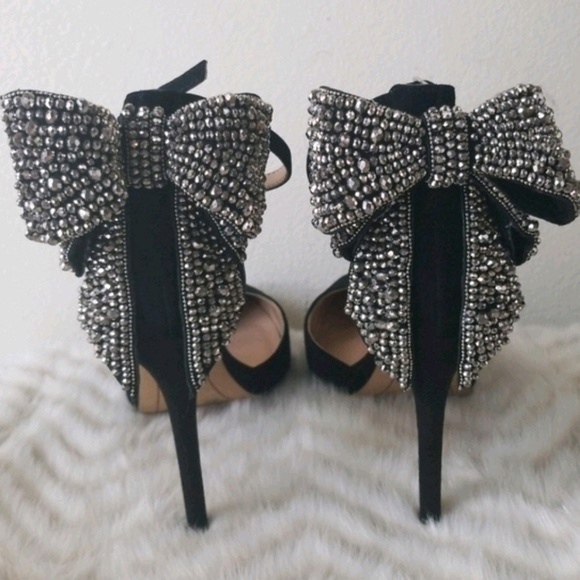 INC International Concepts Shoes - INC Black Heels Pumps with Rhinestone Bow - SZ 9.5